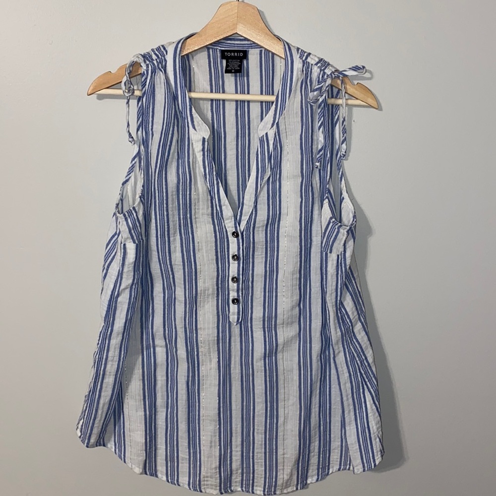 Torrid Blue & White Sheer Sleeveless Top